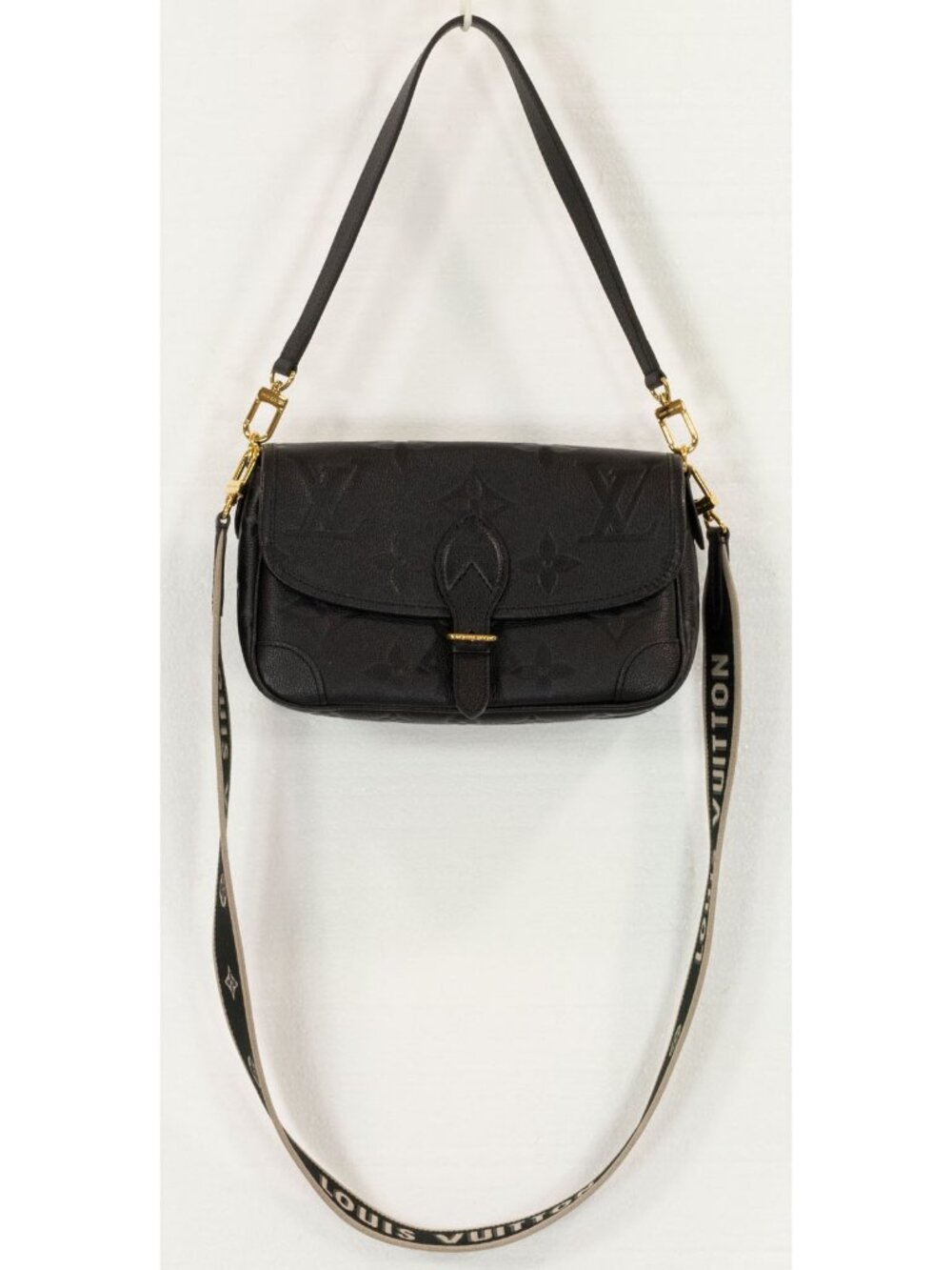 $2950 Louis Vuitton “Diane” Black Embossed Monogram Shoulder Bag w/Gold Hardware - Picture 5 of 11
